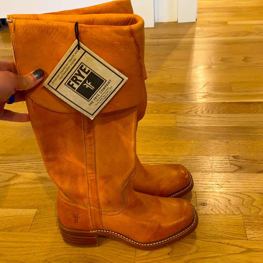 NEW WITH TAGS: Frye Tall OTK leather boots buttery deep tan color Size 6.5
